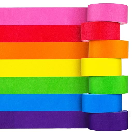 Colored Masking Tape – 7 Roll Multi Pack – 210 Feet x 1 Inch of Colorful Craft Tape for Arts & Crafts, Labeling and Color-Coding