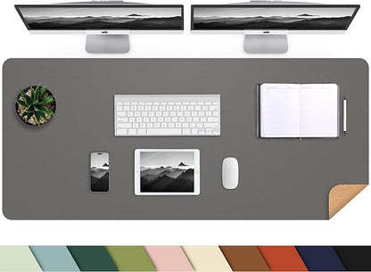 Leather Desk pad Protector, Large Desk mat with Natural Cork & PU Leather,Mouse pad,Non-Slip Office Desk Mat,Waterproof Desk Writing Pad for Office and Home (47in*23.7in,Dark Grey)
