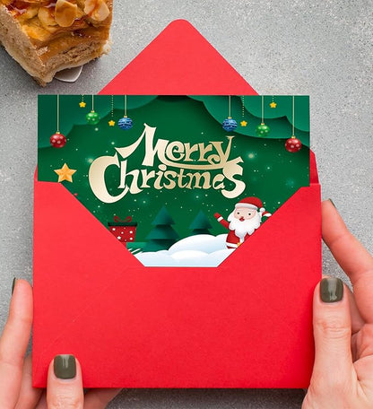 Christmas Cards with Envelopes, Stocking Stuffers for Adults, 6 Assorted Designs Holiday Greeting Cards,Christmas Party Favors 12Pcs Pack Set 6x4 inch, Cards For Family, Kids, Friends
