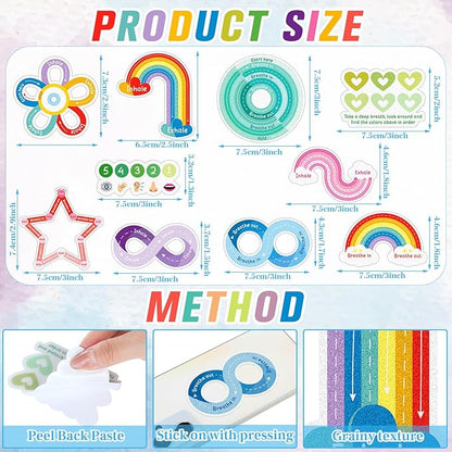 80 Pcs Anxiety Sensory Stickers with Inspirational Quotes Calm Textured Strips Relief Mental Health Stickers School Office Adhesive Sensory Tape Anti Stress Toys for Adults Teens (Vivid)