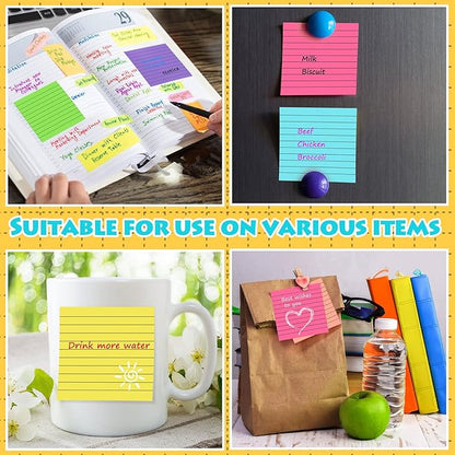 Yexiya 64 Pcs Lined Sticky Notes Self Stick Notes with Lines Bright Assorted Colors Sticky Pad for Home Office Products Post Memos, 1920 Sheets(4 x 4 Inch,Chic Color)