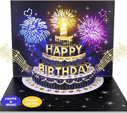 Birthday Cards Birthday Gifts for Women Fireworks Pop Up Cake Light and Music Happy Birthday Card Gift for Women, Men, Mom, Grandma