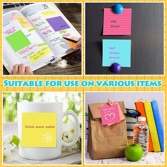 Yexiya 64 Pcs Lined Sticky Notes Self Stick Notes with Lines Bright Assorted Colors Sticky Notes for Home Office Products Post Memos, 1920 Sheets(3 x 3 Inch,Lined, Blank)