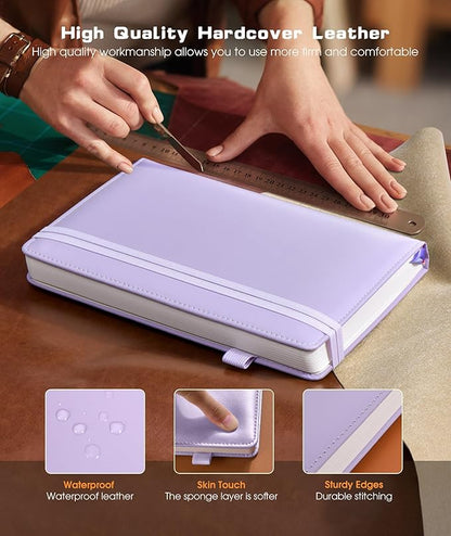 Lined Journal Notebook for Women Men, 256 Numbered Pages Hardcover Leather Journals for Writing, A5 Journaling Notebooks, College Ruled Journal for Business Work School 5.75" x 8.38" Purple