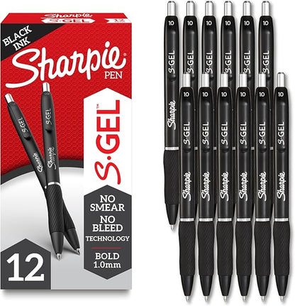 Sharpie S-Gel, Gel Pens, Drawing Pens, Writing Pens, Gel Ink Pens For Journaling, Coloring Pens, Bold Point (1.0Mm), Black Ink Gel Pen, 12 Count