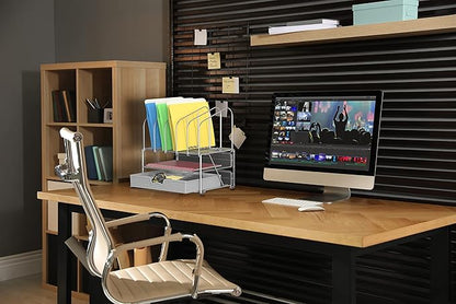 Deco Brothers Desk File Organizer with Letter Tray and 5 Upright File Stand, Silver