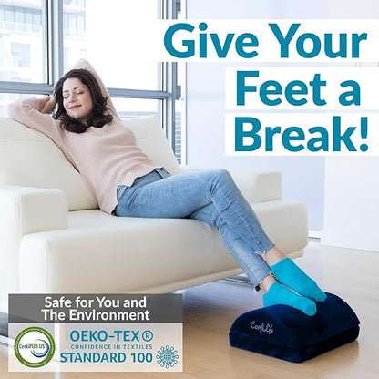 ComfiLife Foot Rest Under Desk for Office Use – Adjustable Height Memory Foam Foot Stool Under Desk for Office Chair & Gaming Chair – Ergonomic Under Desk Foot Rest for Back & Hip Pain Relief (Navy)