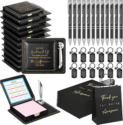 12 Set Employee Appreciation Gifts Bulk Inspirational Gifts Team Gift Bag PU Leather Notepad Holder with Pen Holder Team Keychain Ballpoint Pen Bulk Gifts for Colleagues Employees(Proud)