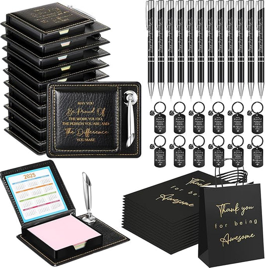 12 Set Employee Appreciation Gifts Bulk Inspirational Gifts Team Gift Bag PU Leather Notepad Holder with Pen Holder Team Keychain Ballpoint Pen Bulk Gifts for Colleagues Employees(Proud)