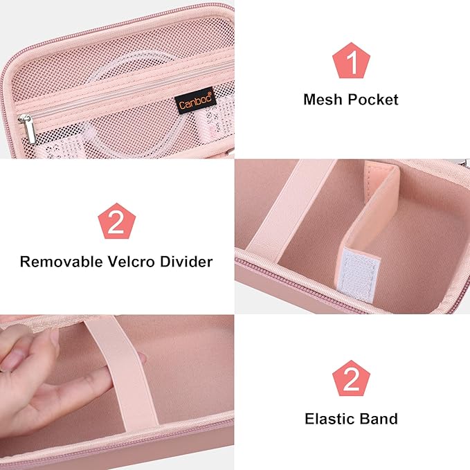 Canboc Carrying Case for NIIMBOT B21 Label Maker, Portable Bluetooth Thermal Label Printer Bag with Removable Shoulder Strap, Mesh Pocket fit Printer Labels, USB Cable, Rose Gold (Case Only)