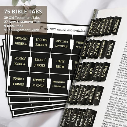 Bible Tabs for Women & Men, Laminated Bible Tabs for Study Bible, Large Print Bible Tabs for Easy Navigation, Bible Index Tabs, 66 Tabs Old & New Testament, Extra 9 Blank Tabs - Black