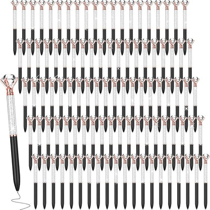 Sherr 100 Pack Big Crystal Diamond Pens Cute Ballpoint Pens Retractable Ballpoint Rhinestones Crystal Bling Gem Plated Black Gel Ink Office Supplies Gifts for Women(Black,Glitter)