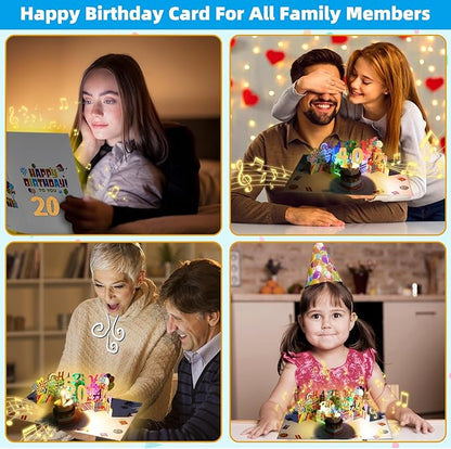 Gumry 100TH Musical Birthday PopUp Card, Blowable Colorful Light Candle 3D Cards with Song, Applause Cheers Sound, Greeting Cards Birthday Gifts Decorations for Women Men Turning 100 Years Old