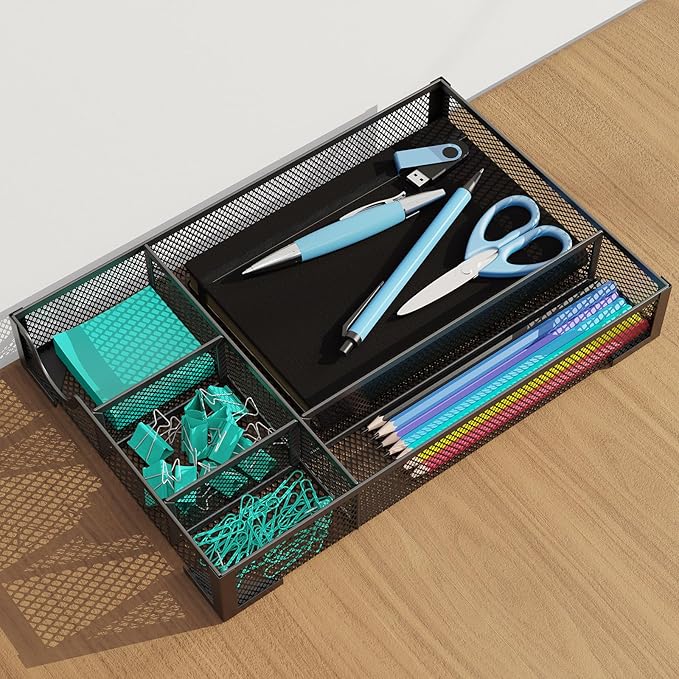 Desk Drawer Organizer, Office Desk Organizer Tray with 5 Dividers, Pen Pencil Drawer Organizer for Office Supplies, Desktop, Bathroom, Kitchen, Makeup, Vanity ﻿