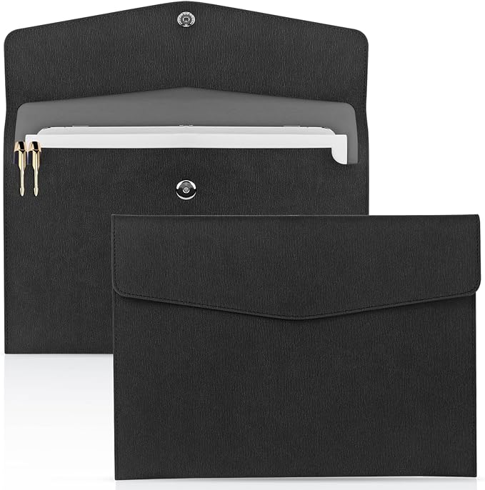 Toplive Document File Folder, Waterproof Thin PU Leather A4 Envelope Folder File Document Organizer Storage Case, Filing Envelope Folder with Magnetic Closure, Black