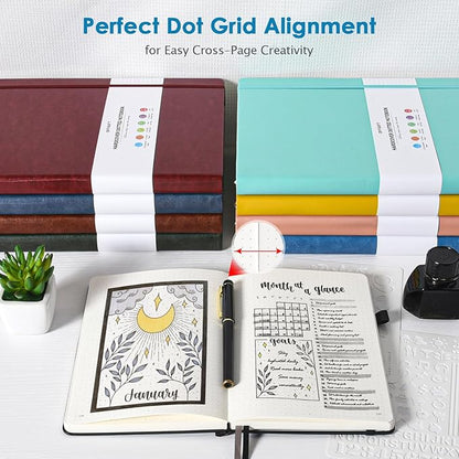 Bullet Dotted Journal Notebook, A5 Hardcover Dot Journal, 312 Numbered Pages Leather Journal, 100gsm No Bleed Paper Dot Grid Notebook with Index Pages for Women Men, 5.75" x 8.38", Blue