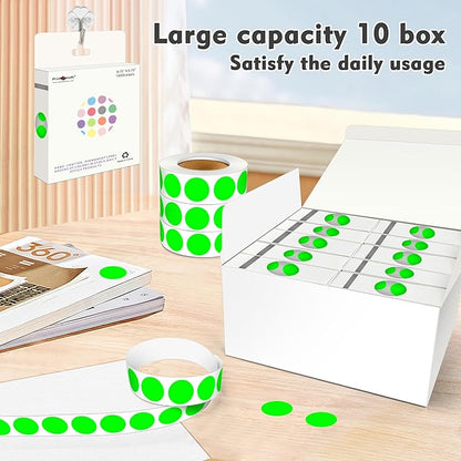 PARLAIM 3/4 Inch Round Permanent Adhesive Color-Code Dot Stickers,10000 Stickers Roll dots Label Dispenser Box Green Circle Stickers Labels 10Rolls (Fluorescent Green)