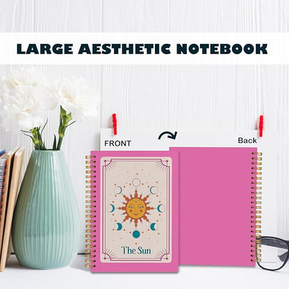 BearCake Preppy Pink Tarot Card the Sun Notebook Journal, Witchy Notebook, Witchy Gifts, Pink Office Supplies, Pink Aesthetic Notebooks, Pink Desk Accessories, Hardcover Spiral Notebook 5.5x8.3