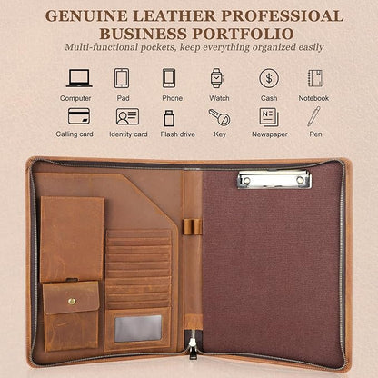 Full Grain Leather Portfolio Binder, Leather Padfolio Business Resume Legal Pad Notebook Binder for A4/Pad, Leather Folio Leather Folder, Writing Pad for Business School Office