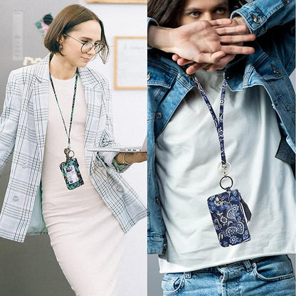 WONDERFUL FLOWER ID Holder with Lanyard and Keychain Wallet for Women