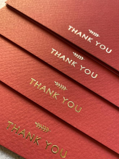 RUN2PRINT (36 Pack Thank You Cards With Envelopes & Stickers - Elegant Red Emboss Gold Foil Pressed - Blank Notes Wedding, Bridal, Baby Shower, Business and Formal All Occasion Cards (Folded)