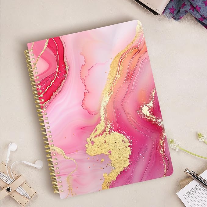 Cute Spiral Notebook journal A4 Aesthetic Pretty Design for Women Girls Kawaii with Pocket, 8.5 x 11 inch, Lined, Marble