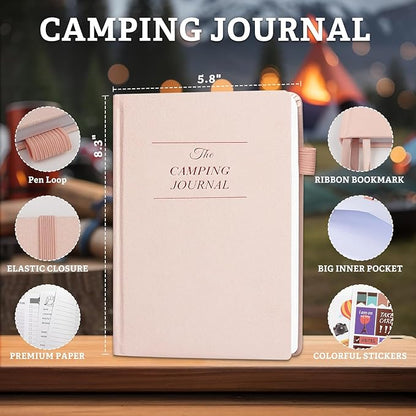 Camping Essentials: Camping Journal and RV Travel Log Book - A5 Adventure Book for Memories, Travel Journal for Men and Women, Family RV Travel Camping Logbook Accessories - Pink