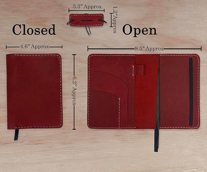 Leather Cover for Field Notes, Passport Cover, Leather Notebook Cover for 3.5" x 5.5" with Pen Holder, Only Cover (Red)