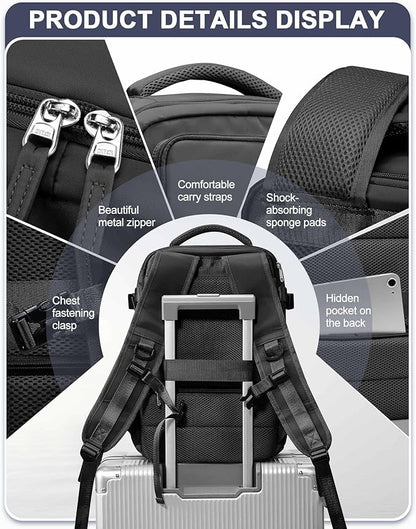 Black Travel Backpack for Women Men, Carry on Backpack Flight Approved Item Bag, Casual Daypacks Cabin Bagage, Hiking Backpack Lightweight Rucksack, Business Laptop Backpack Small