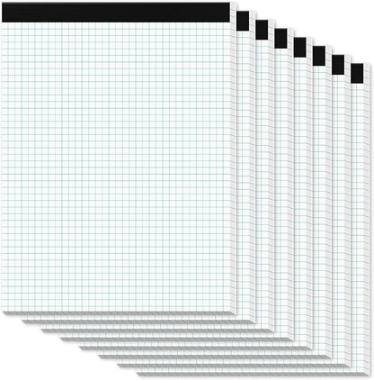 Graph Paper Pads 8.5 x 11, 8 Pack, 4x4 Quad Grid Paper Pad 8-1/2" x 11", White Quadrille Pad, Easy Tears Off Design, Grid Notebook 8-1/2 x 11, White 70 GSM Graft Paper, 30 Sheets/Pad