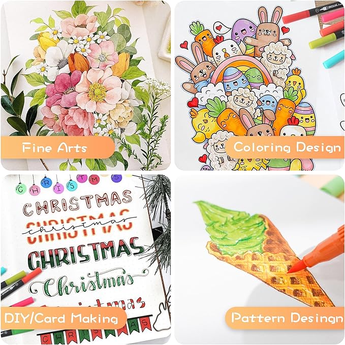 ZSCM Duo Tip Brush Coloring Pens,60 Colors Art Markers,Fine Brush Tip Pen for Adults Coloring Book Journals Planner Writing Drawing Note Taking, Include Brush Lettering Calligraphy