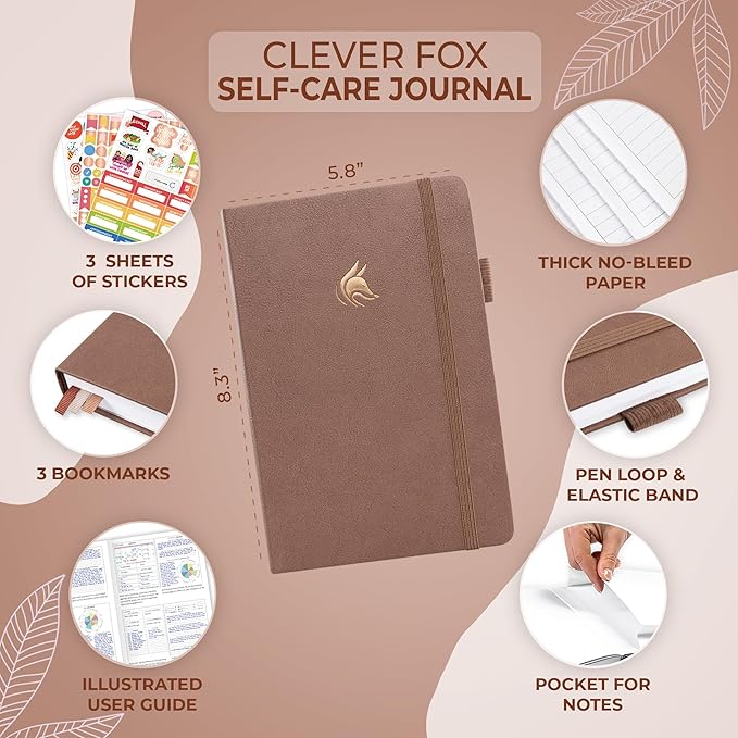 Clever Fox Self-Care Journal – Daily Reflection Notebook – Mental Health & Personal Development Planner, Meditation & Mood Log, A5 (Dark Terracotta)