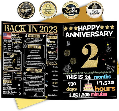 Joycard 2th Anniversary Card for Women Men, Gold Wedding Card for Wife Husband, Sweet Marriage Decorations Gifts for Couple, Perfect for Her Him on Anniversary Day, Back in 2023