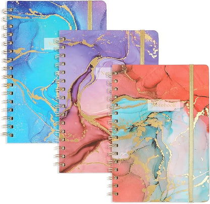 LABUK 3 Pack A5 Spiral Notebook for Women, 160Pages Hardcover Journaling Notebook with Back Pocket, Suitable for School, Office, Home