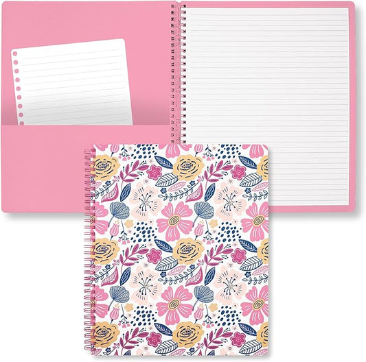 Steel Mill & Co Cute Large Spiral Notebook College Ruled, 11" x 9.5" with Durable Hardcover and 160 Lined Pages, Mosaic Floral