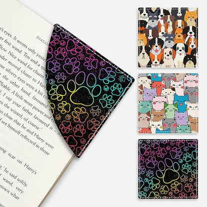 Cute Dog Cat Paws Corner Bookmarks, Funny Leather Book Accessories for Book Lovers, 3 Pcs Reading Book Page Markers for Women Men Student Teacher Girls Boys Kids Retirement Birthday Gifts