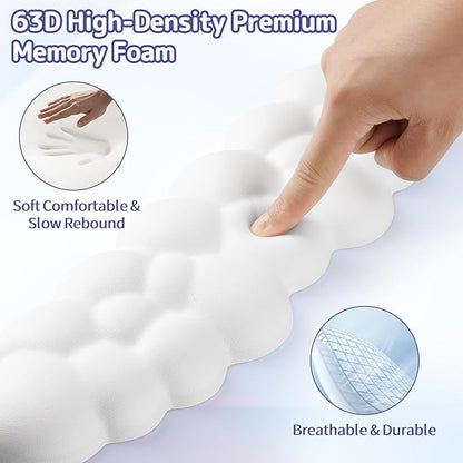 Cloud Wrist Rest Keyboard, Cloud Keyboard Wrist Pad Set with PU Leather Memory Foam, Cute Arm Rest for Palm Support, PC/Gaming Desk Accessories/Office Setup/Computer Hand Cushion - White
