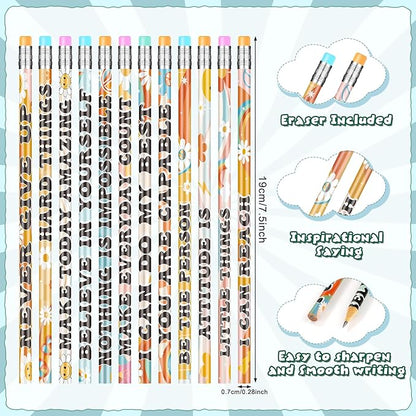 100 Pcs Retro Motivational Pencils Bulk, Inspirational School Pencils for Classroom, Cute Wood Pencils with Encourage Positive Saying, Back to School Supplies for Kids Student Teacher Classroom Reward