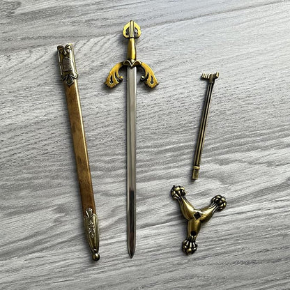 Metal Stainless Steel Sword Letter Opener with Stand,Medieval Vintage Gold Handle,Mini Sword,Lightweight Hand Envelope Slitter,Special Gift