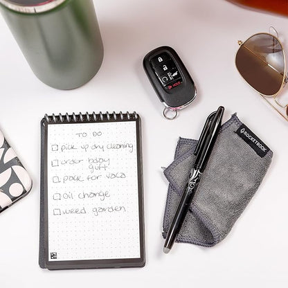 Rocketbook New Mini Reusable Smart Notepad, Pocket Size Notebook 3.5x5.5, Black - Dotted Pages, App-Connected, Erasable, Ideal for On-The-Go List Taking & Quick Notes Anywhere
