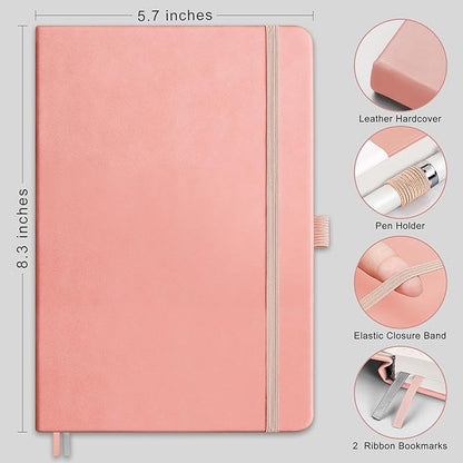 RETTACY Graph Paper Notebook, A5 Grid Notebook Journal with 192 Pages, 5.7'' × 8.3'', Medium Size, Leather Hardcover, 100 GSM Thick Paper, for Students, Homework, Math, Engineering (Pink)