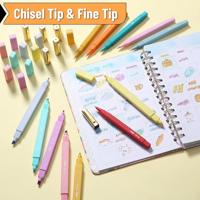 Mr. Pen- Dual Tip Aesthetic Highlighters and Pens No Bleed, 12Pack, Assorted Colors Bible Highlighters No Bleed Highlighters for Bibles, Black Ink Bible Pens No Bleed Through Ballpoint Pens Ballpoint