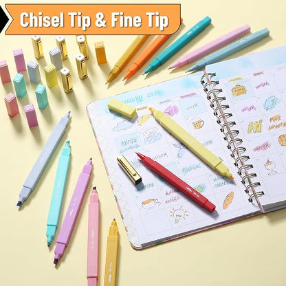 Mr. Pen- Dual Tip Aesthetic Highlighters and Pens No Bleed, 12Pack, Assorted Colors Bible Highlighters No Bleed Highlighters for Bibles, Black Ink Bible Pens No Bleed Through Ballpoint Pens Ballpoint