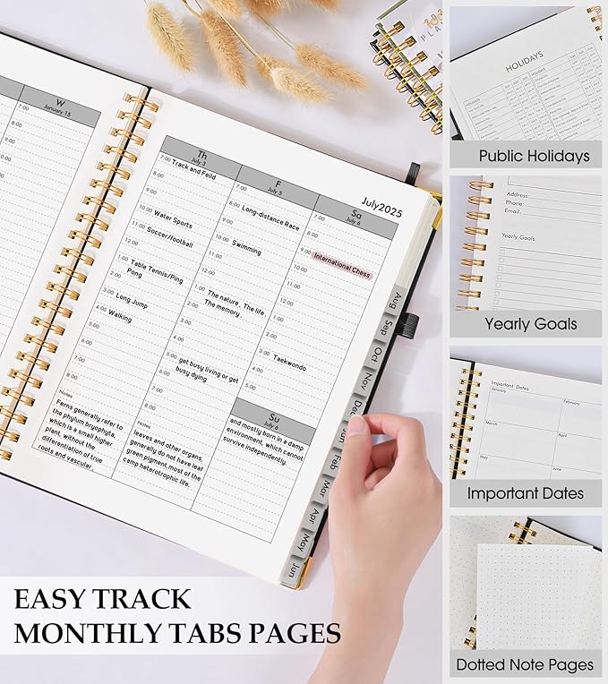 2026 Planner, Weekly and Monthly Calendar Planner from January 2026 - December 2026, 5.75" x 8.38" Hardcover Leather Hourly Appointment Book with Tabs, A5 Spiral Daily Planners for College School Work Home, Black