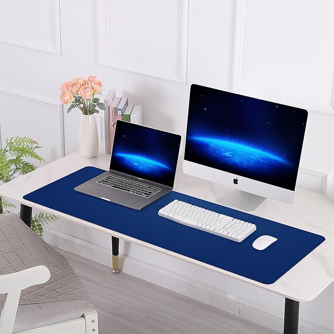Desk Mat,35.4" x 17" Leather Desk mat,Double-Sided Desk Pad,Desk matt for Desktop,Large Mouse Pad,Office Desk mat,Waterproof Desk Blotter pad for Office&Home(Sapphire Blue+Cork)