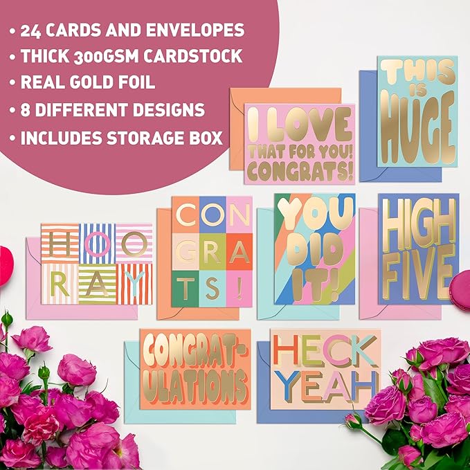 Sweetzer & Orange S&O Fun Congratulations Cards with Envelopes - Colorful Congrats Card Pack of 24 - Encouragement with Envelopes - Appreciation for Coworkers - Boxed Compliment Cards - Recognition