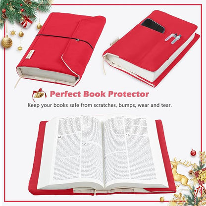 Canvas Book Covers, Washable Book Protector, Book Cover for Paperback Novels, Adjustable Book Cover for Hardcover with Pockets for Pen, Soft Cover Books, Book Lovers Gifts
