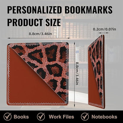 4 Pieces Leather Bookmarks, Cute Book Accessories for Reading Lovers, Page Markers for Women Men Kids Students Teachers Retirement Birthday Gift (Leopard Print)