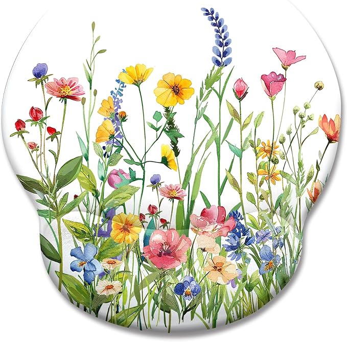 Flower Ergonomic Mouse Pad with Wrist Rest, Gaming Computer Mouse Pad Wrist Support with Non-Slip Pain Relief PU Base, Funny Mouse Pads for Desk Work, Cute Office Desk Decor Accessories
