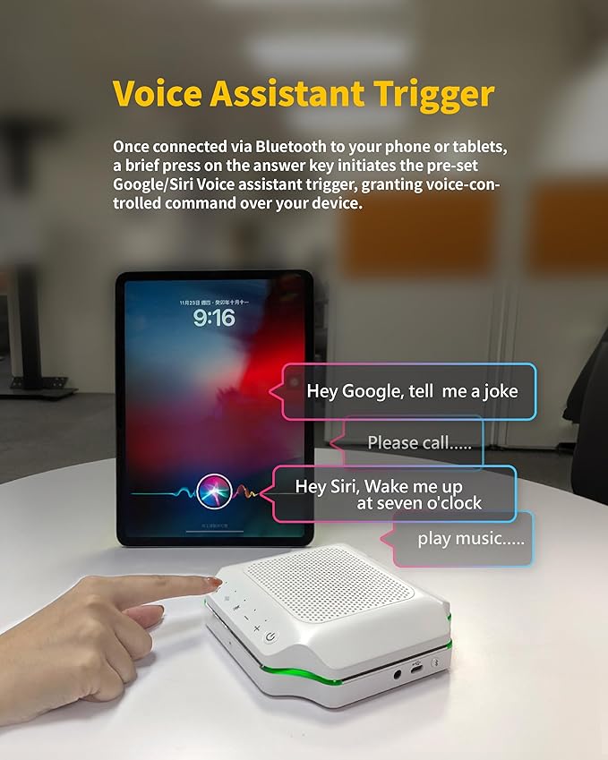 KURO CSP-102 Bluetooth AI Speakerphone Conference Speaker and Microphone with AI Noise Cancellation Long Coverage 360 Degree Voice Pickup Wireless Office Mic for Zoom Meeting Skype Teams White